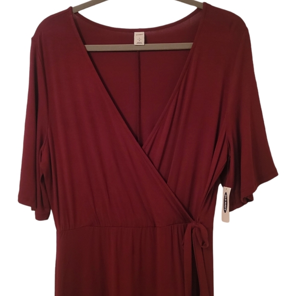 OLD NAVY Merlot Faux-Wrap Dress with Tie & Elastacized Waist. Size LARGE **BNWT - Picture 3 of 4